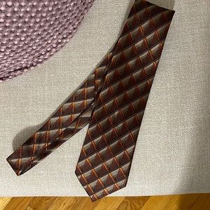 Statements Geometric Orange and Brown Silk Tie